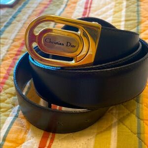 Vintage Christian Dior Gold/Silver Buckle Black/Brown reversible Leather Belt
